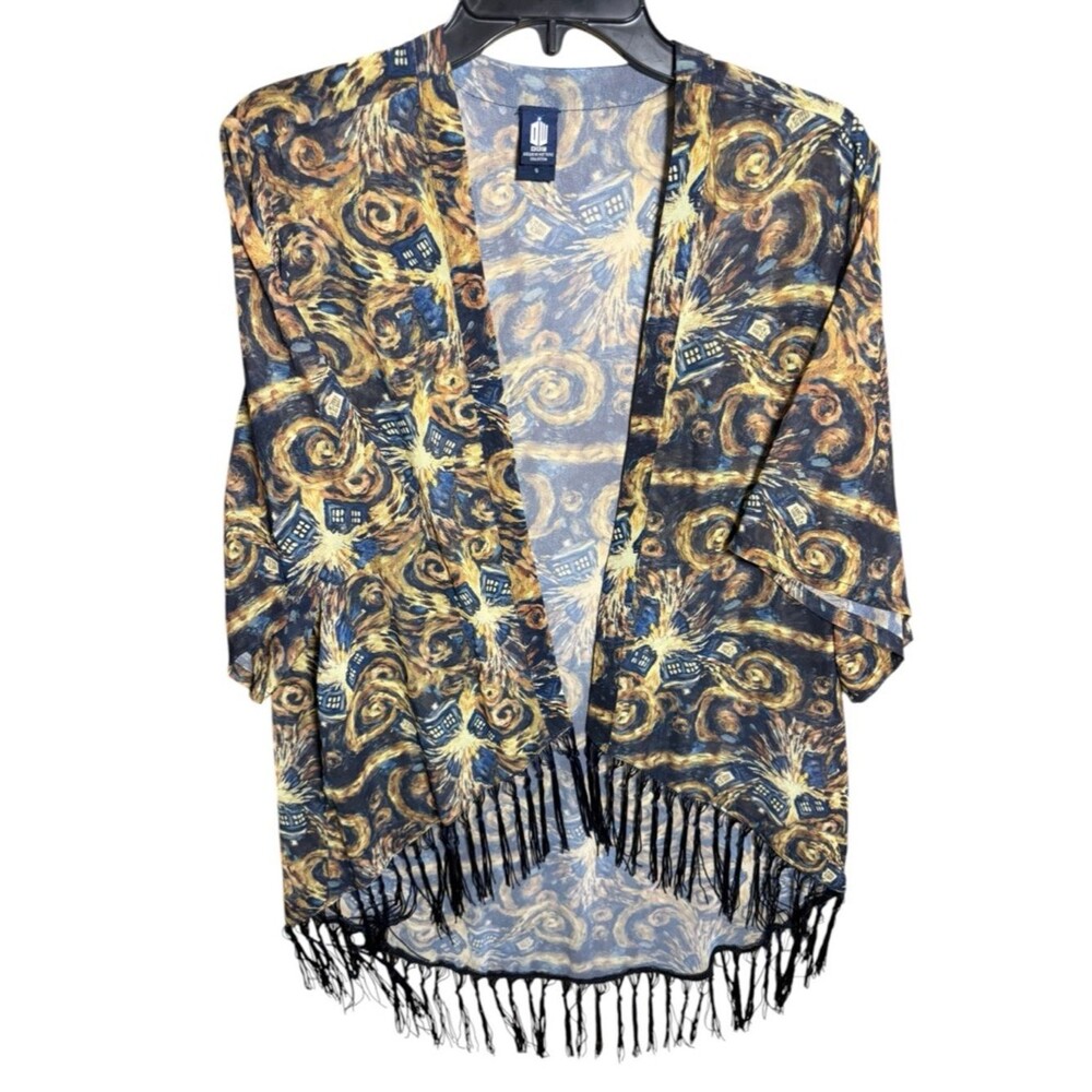 BBC Doctor Who Exploding Tardis Van Gogh Inspired Sheer Kimono w/ Fringe-Small - Picture 2 of 9